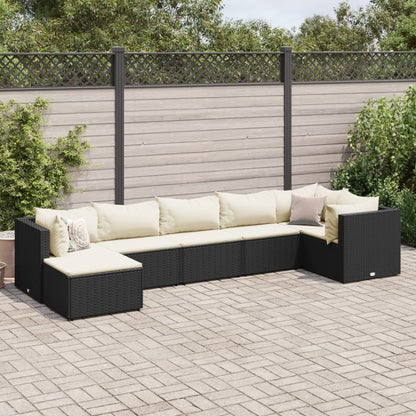 7 pcs conjunto lounge de jardim c/ almofadões vime PE preto