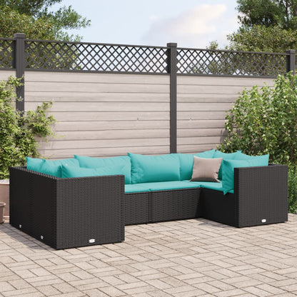 6 pcs conjunto lounge de jardim c/ almofadões vime PE preto