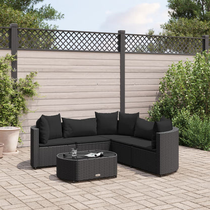 6 pcs conjunto sofás de jardim c/ almofadões vime PE preto