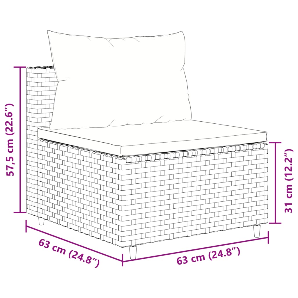 3 pcs conjunto sofás de jardim com almofadões vime PE castanho