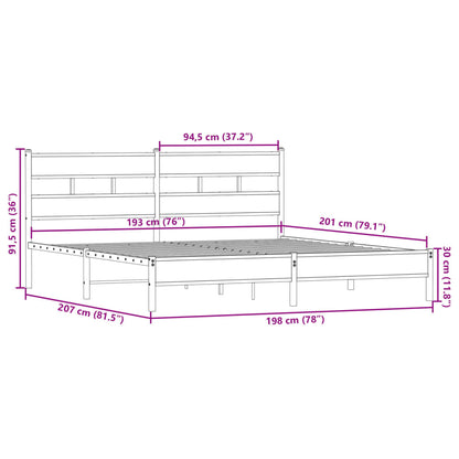Estrutura de cama sem colchão 193x203cm metal carvalho fumado