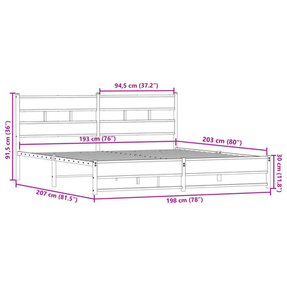 Estrutura de cama sem colchão 193x203cm metal carvalho fumado