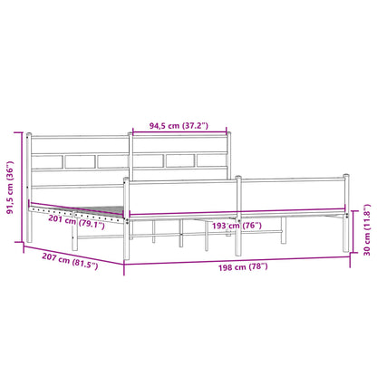 Estrutura de cama sem colchão 193x203cm metal carvalho sonoma