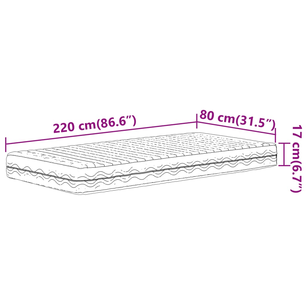 Colchão de espuma 80x220 cm dureza H2 H3 branco