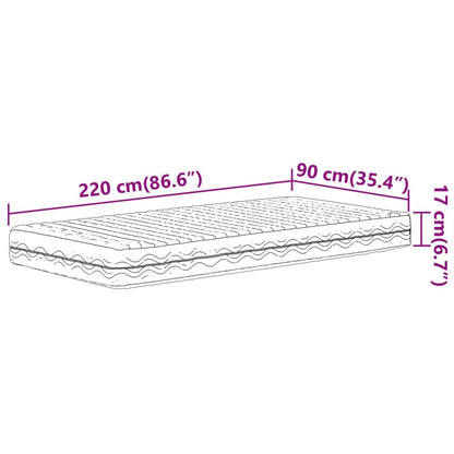 Colchão de espuma 90x220 cm dureza H2 H3 branco