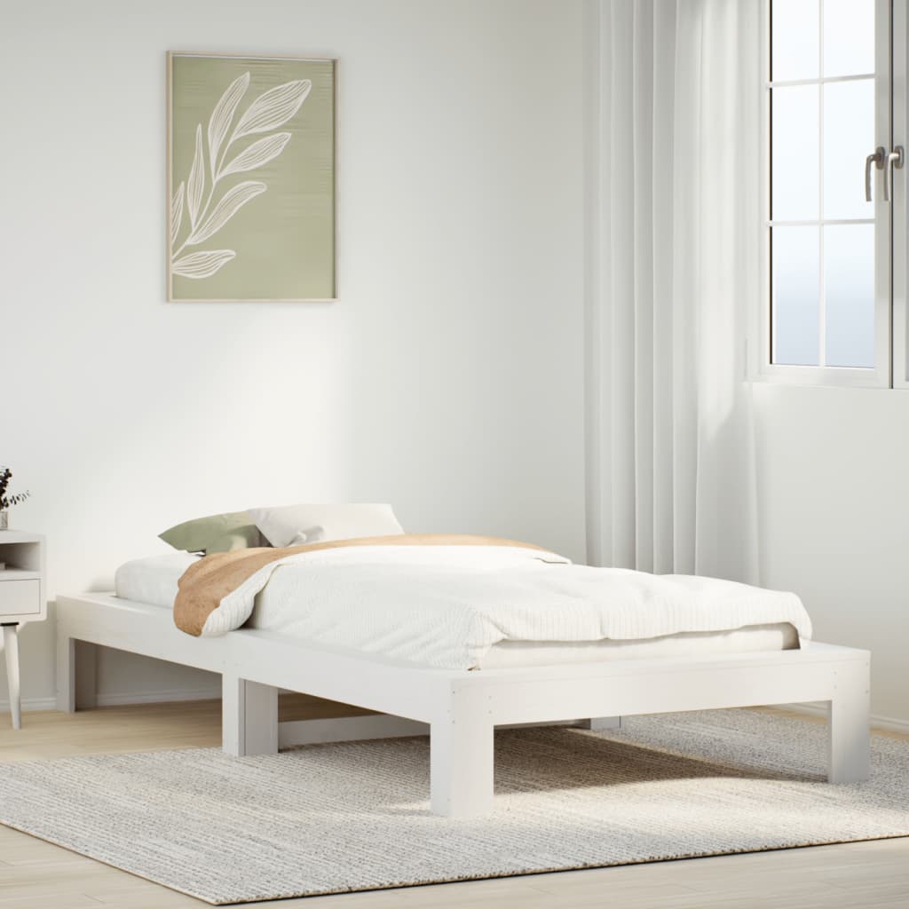 Cama sem colchão 90x190 cm madeira de pinho maciça branco