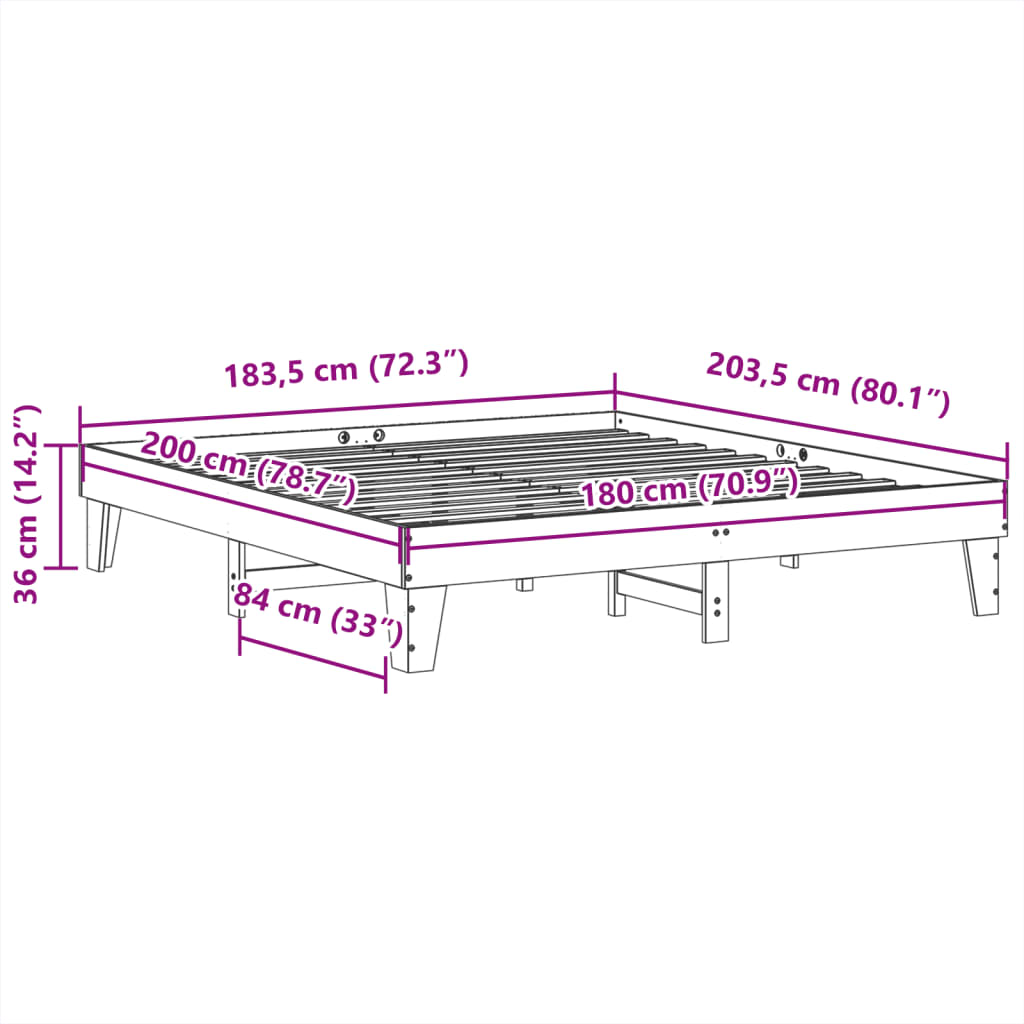 Cama sem colchão 180x200 cm madeira de pinho maciça branco