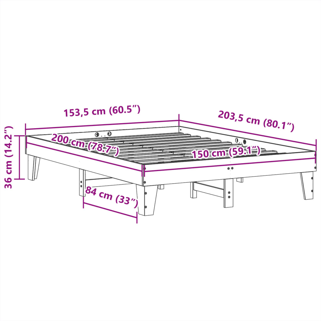 Cama sem colchão 150x200 cm madeira de pinho maciça