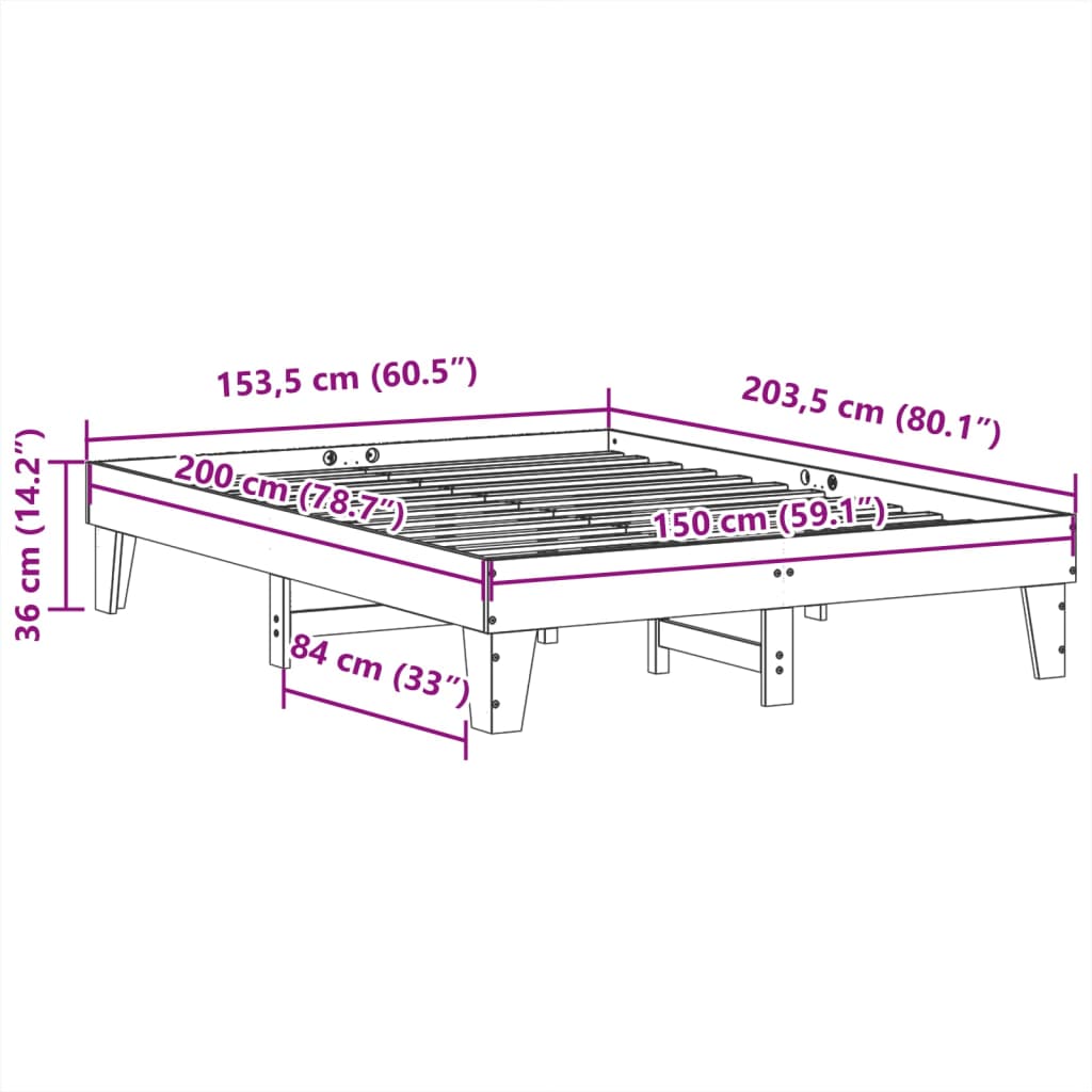 Cama sem colchão 150x200 cm madeira pinho maciça castanho-mel