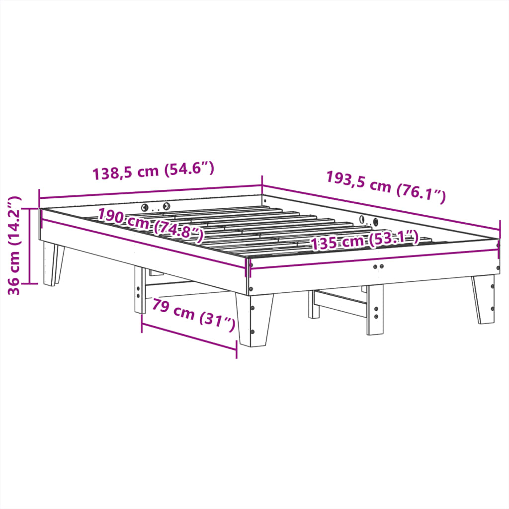 Cama sem colchão 135x190 cm madeira de pinho maciça