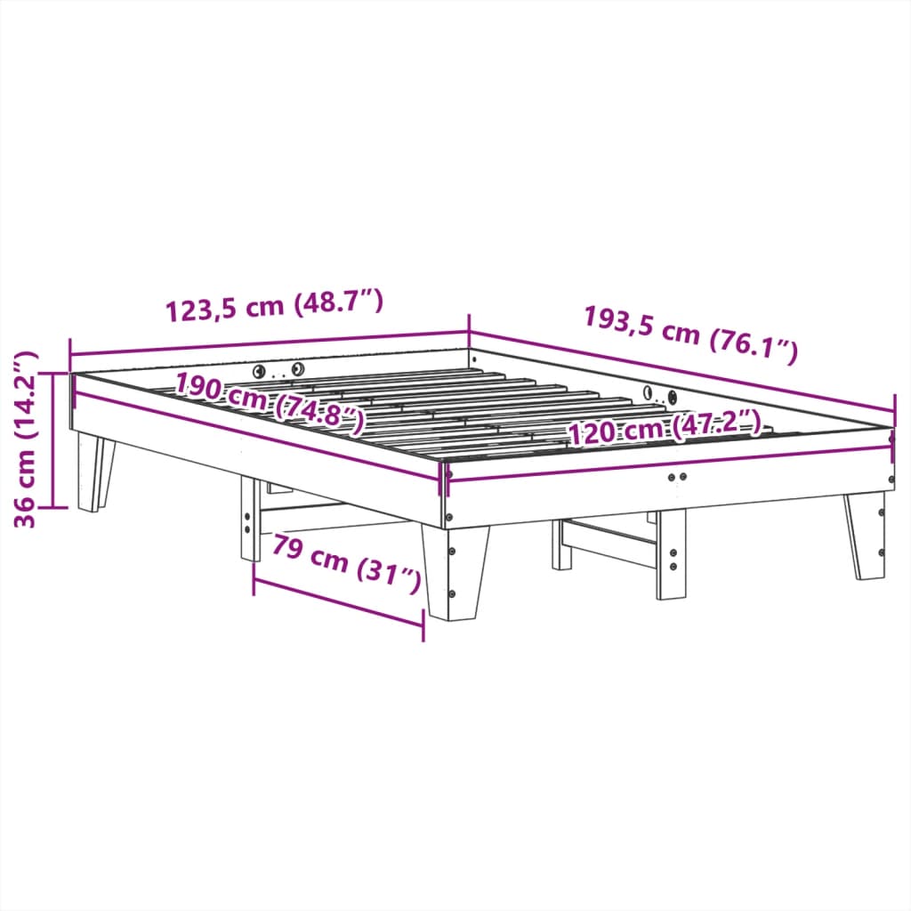 Cama sem colchão 120x190 cm madeira de pinho maciça