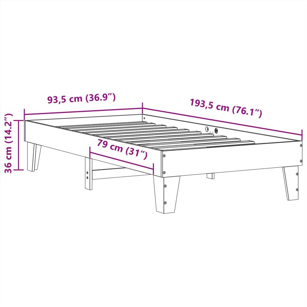 Cama sem colchão 90x190 cm madeira de pinho maciça