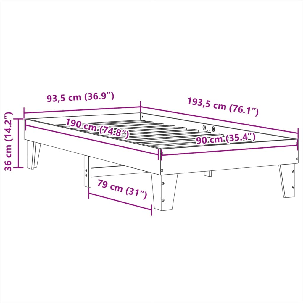 Cama sem colchão 90x190 cm madeira de pinho maciça branco