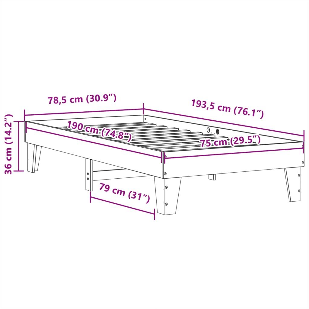 Cama sem colchão 75x190 cm madeira de pinho maciça branco