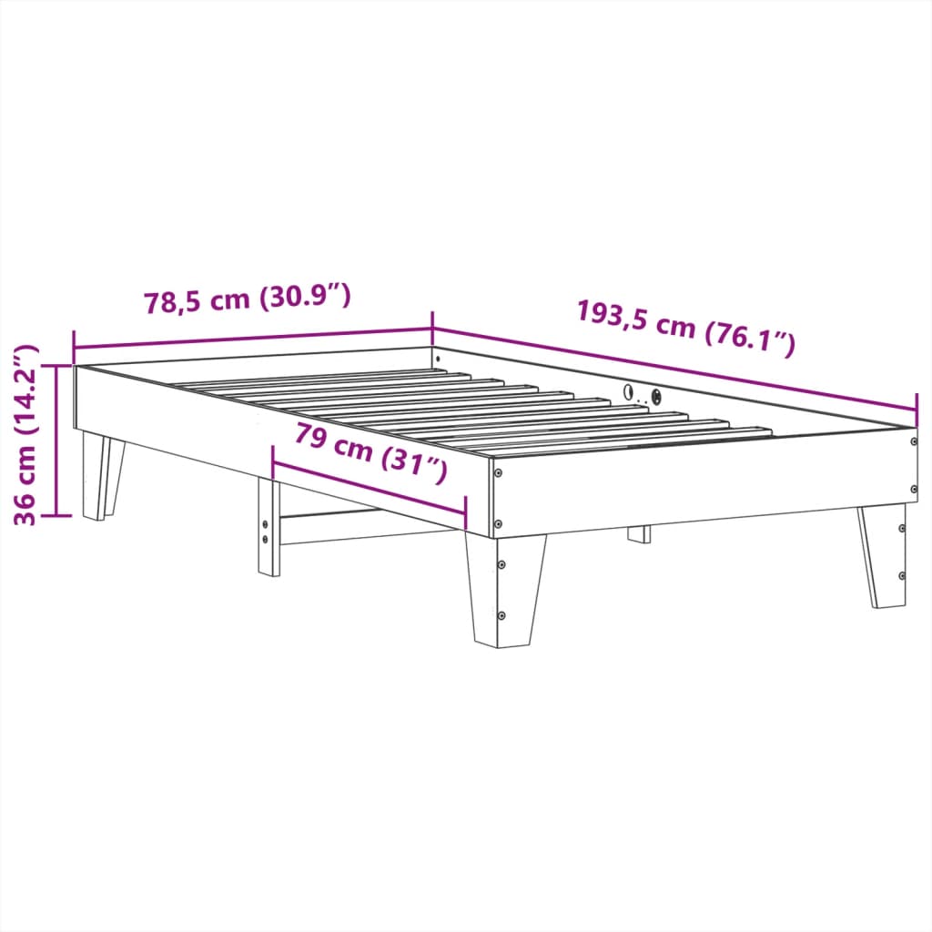 Cama sem colchão 75x190 cm madeira de pinho maciça castanho-mel