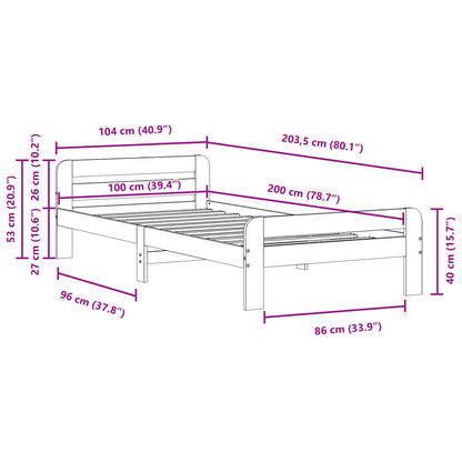 Cama sem colchão 100x200 cm madeira de pinho maciça branco