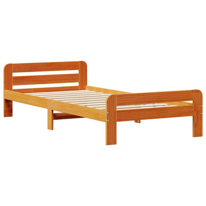 Cama sem colchão 90x190 cm madeira de pinho maciça castanho-mel