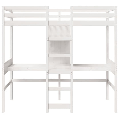 Cama alta c/ secretárias/prateleiras 90x200 cm pinho branco