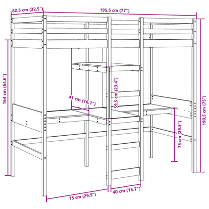 Cama alta sem colchão 75x190 cm pinho maciço