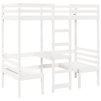 Cama alta c/ secretária/cadeiras 90x200 cm pinho maciço branco