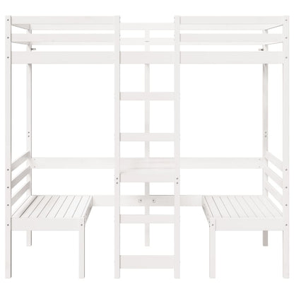 Cama alta c/ secretária/cadeiras 90x190 cm pinho maciço branco