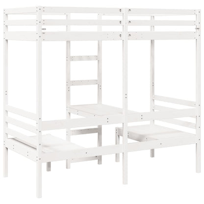 Cama alta c/ secretária/cadeiras 90x190 cm pinho maciço branco