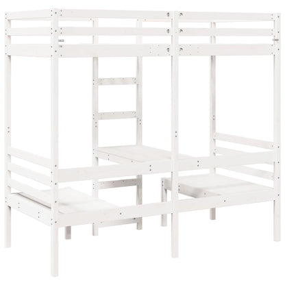 Cama alta c/ secretária/cadeiras 75x190 cm pinho maciço branco