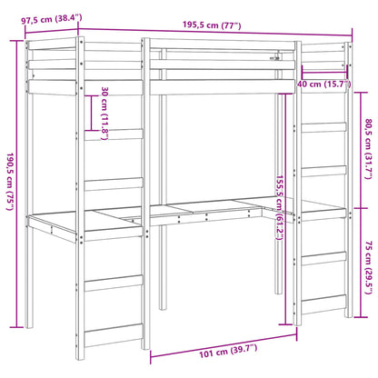 Cama alta sem colchão 90x190 cm pinho maciço