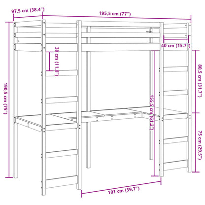 Cama alta sem colchão 90x190 cm pinho maciço branco