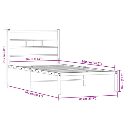 Estrutura de cama sem colchão 80x200 cm metal carvalho fumado