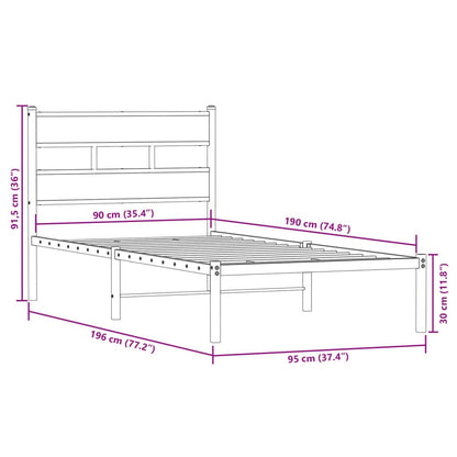 Estrutura de cama sem colchão 90x190 cm metal carvalho fumado