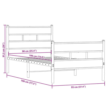 Estrutura de cama sem colchão 90x190 cm metal carvalho sonoma
