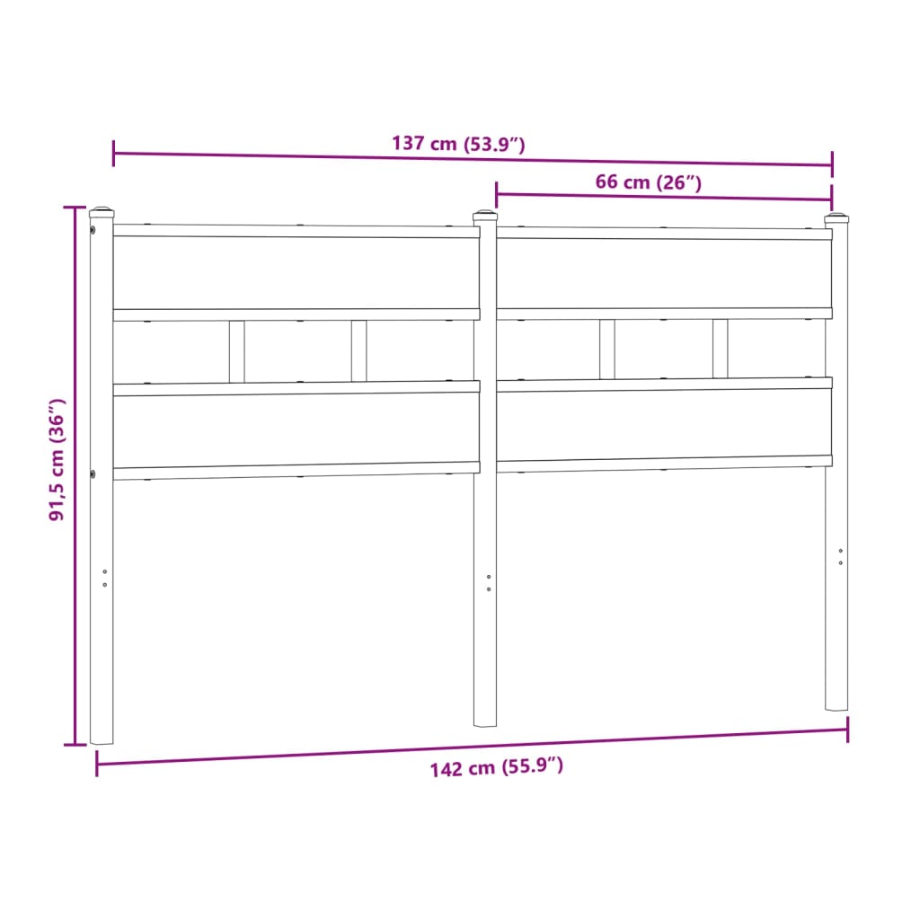 Cabeceira de cama 135cm derivados madeira/ferro carvalho sonoma