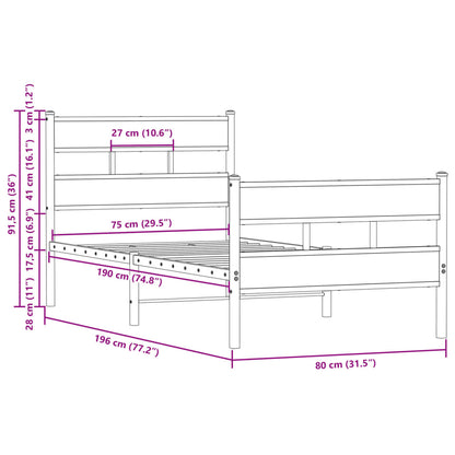 Cama sem colchão com cabeceira e pés 75x190 cm