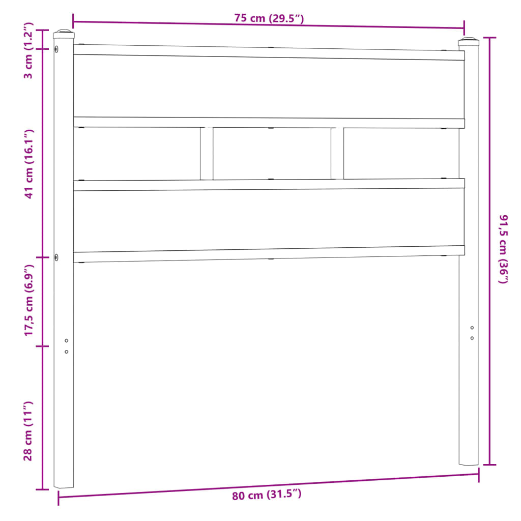 Cabeceira de cama 75 cm derivados madeira/aço carvalho castanho