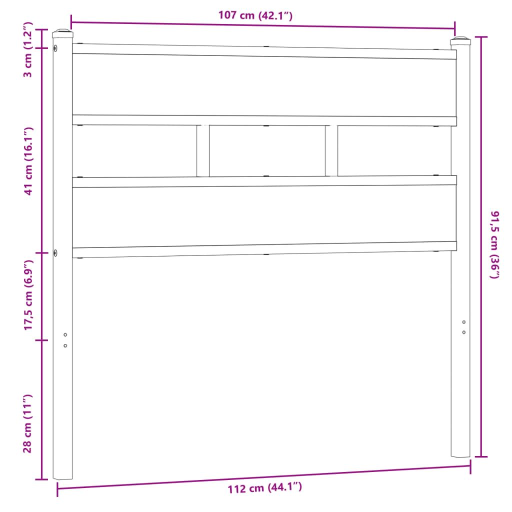 Cabeceira de cama 107cm derivados madeira/aço carvalho castanho