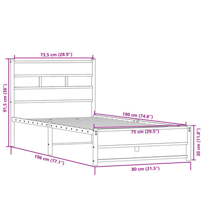 Estrutura de cama sem colchão 75x190 cm metal carvalho sonoma