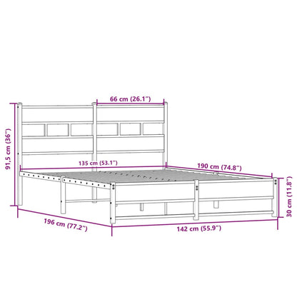 Estrutura de cama sem colchão 135x190 cm metal carvalho sonoma