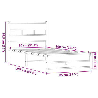 Estrutura de cama sem colchão 80x200 cm metal carvalho castanho