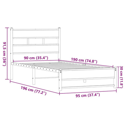 Estrutura de cama sem colchão 90x190 cm metal carvalho castanho