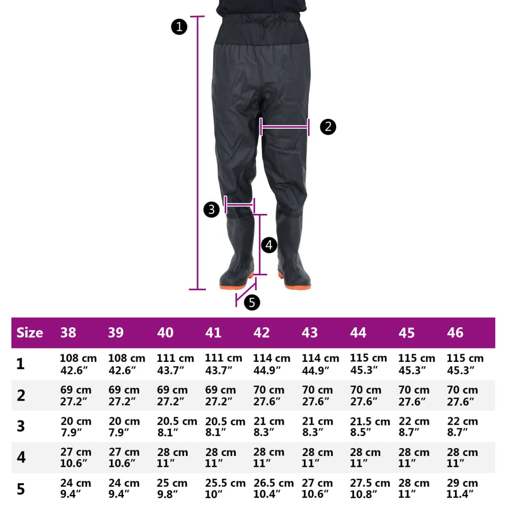 Calças com botas tamanho 45 preto