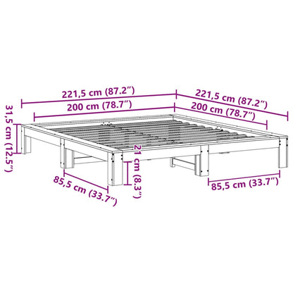 Cama sem colchão 200x200 cm madeira de pinho maciça branco