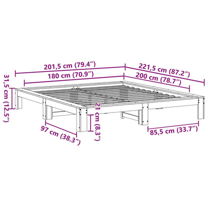 Cama sem colchão 180x200 cm madeira de pinho maciça branco