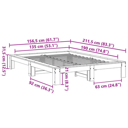 Cama sem colchão 135x190 cm madeira de pinho maciça branco