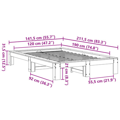 Cama sem colchão 120x190 cm madeira de pinho maciça branco