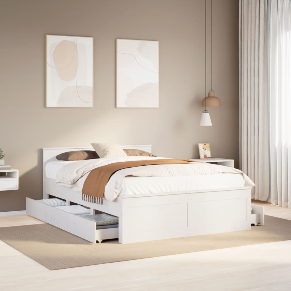 Cama sem colchão com cabeceira 150x200 cm pinho maciço branco