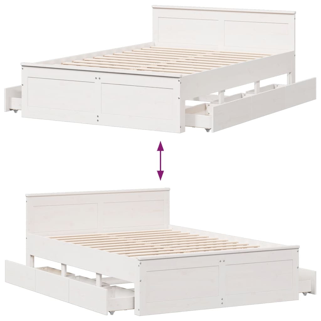 Cama sem colchão com cabeceira 140x190 cm pinho maciço branco