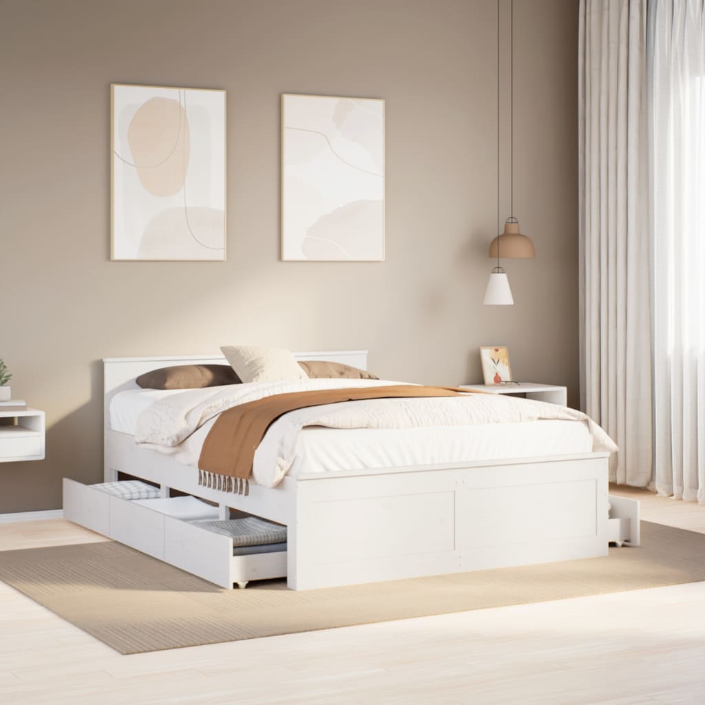 Cama sem colchão com cabeceira 140x190 cm pinho maciço branco