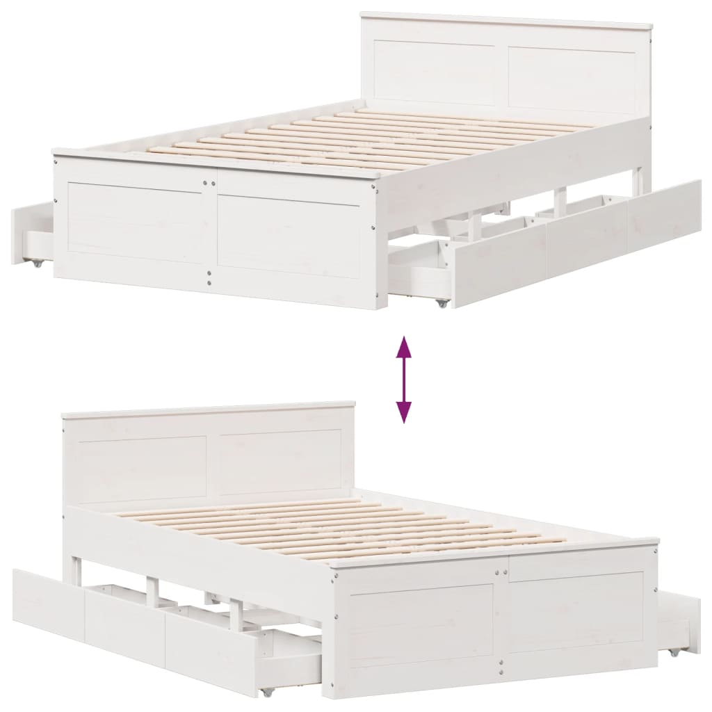 Cama sem colchão com cabeceira 135x190 cm pinho maciço branco