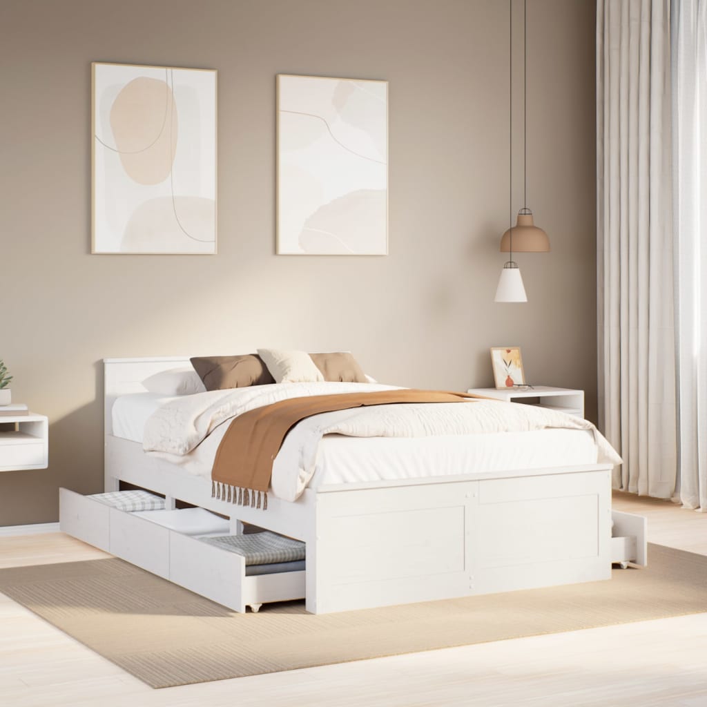 Cama sem colchão com cabeceira 135x190 cm pinho maciço branco